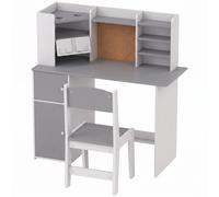 AIYAPLAY Bureau Enfant avec Chaise, Table d'Étude, Support de Tablette Réglable, Porte-Stylos, Panneau en Liège, 5-12 ans, Gris