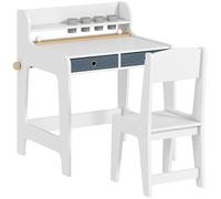 AIYAPLAY Bureau enfant avec chaise, table enfant et chaise avec 2 tiroirs en tissu et porte-gobelet, 62,8x55,6x73,8cm, blanc