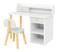 AIYAPLAY Bureau enfant avec chaise, table enfant et chaise avec 2 tiroirs et étagères ouvertes, 85 x 48 x 73 cm, vert