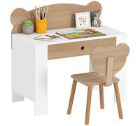 AIYAPLAY Bureau Enfant avec Chaise, Table Enfant et Chaise avec tiroir et Large Plateau, Forme d'ours, Table pour l'étude, Le Travail et l'écrire, garçon Fille 3 à 8 Ans, 80x41x74,5cm, Bois Naturel