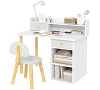 AIYAPLAY Bureau Enfant avec Chaise, Table et Chaise avec 2 Tiroirs, Large Plateau et Étagères Ouvertes, Table pour Étude, Travail et Écriture, pour Garçons et Filles de 3 à 8 Ans, 85x48x73cm, Vert