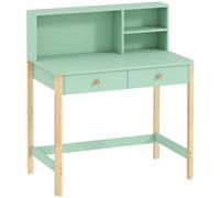AIYAPLAY Bureau enfant en bois, bureau avec rangement, 2 tiroirs et 3 compartiments ouverts, plateau large, 90x52x105cm, vert