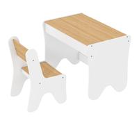 AIYAPLAY Bureau et Chaise pour Enfant 2 Pièces, Ensemble Table d'Activité avec Tiroir, 3 à 8 Ans, Blanc et Bois Naturel