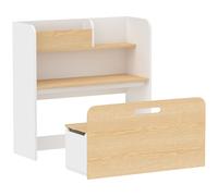 AIYAPLAY Bureau et Chaise pour Enfant 5 en 1 avec Bibliothèque et Banc Coffre à Roulettes, pour 3 à 8 Ans, Blanc