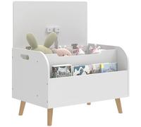 AIYAPLAY Coffre à jouet enfant avec couvercle rabattable 60x40x43cm Blanc | Coffre de Rangement Enfant, Compartiment Ouvert, Charnière de Sécurité, Rangement Jouet pour Filles Garçons de 3 à 8 ans