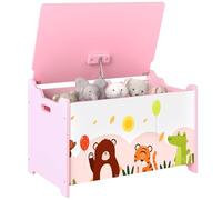 Coffre à jouet enfant - AIYAPLAY - couvercle rabattable, motif animal, charnières de sécurité - MDF - 60 x 37 x 39 cm - rose