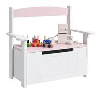 AIYAPLAY Coffre à jouets pour enfants, banc de rangement pour enfants, avec dossier et couvercle rembourré, capacité de charge 30 kg, pour salle de jeux, chambre, 68,5x34x58 cm, rose et blanc