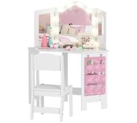AIYAPLAY Coiffeuse Enfant 2 en 1 avec Tabouret, Miroir Triptyque, Blanc