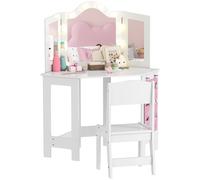 AIYAPLAY Coiffeuse enfant 2 en 1 avec tabouret miroir triptyque et lumières LED bicolores 93,6 x 48,5 x 111,5 cm blanc