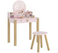 Coiffeuse enfant - AIYAPLAY - avec miroir et tabouret - tiroir de rangement - bois - 55 x 34 x 82 cm - rose