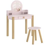 AIYAPLAY Coiffeuse enfant en bois avec miroir et tabouret, table de maquillage enfant avec tiroir et étagère, 3 à 6 ans, rose