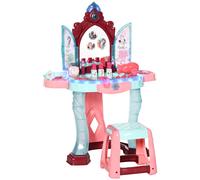 AIYAPLAY Coiffeuse Enfant Fille avec Miroir Magique, Musique, Plateaux, Tiroir et Accessoires, 3-6 Ans, 57x34x76cm, Multicolore