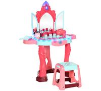 AIYAPLAY Coiffeuse Enfant Fille avec Tabouret, Miroir, Lumière, Musique, Accessoires, 3-6 Ans, 57x34x76cm, Multicolore