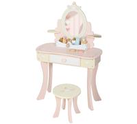 AIYAPLAY Coiffeuse enfant fille table de maquillage 2 en 1 avec 7 accessoires de jeu miroir en acrylique 59,8x29,6x89,8cm rose