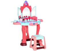 AIYAPLAY Coiffeuse Enfant Fille Tabouret, Miroir, Lumière, Multicolore | Musique, Table de Maquillage avec Plateaux, Accessoires, Jouet d'Imitation Maquillage et Coiffure, pour Filles 3-6 Ans