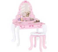 AIYAPLAY Coiffeuse Enfants avec Miroir, Tabouret pour Fille, Chaise, Rose | Coiffeuse pour filles avec tiroir et rangement bureau, set de maquillage ballet deux pièces