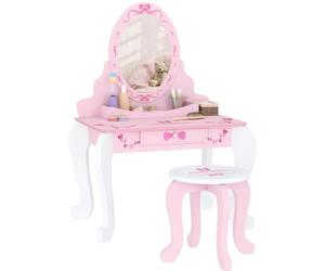 AIYAPLAY Coiffeuse Enfants avec Miroir, Tabouret pour Fille, Chaise, Rose | Coiffeuse pour filles avec tiroir et rangement bureau, set de maquillage ballet deux pièces