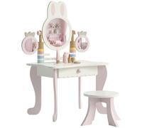 AIYAPLAY Coiffeuse enfants avec tabouret, 3 miroirs et 5 accessoires, poste de maquillage pour fille avec tiroir, 3+ ans, rose