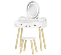 AIYAPLAY Coiffeuse pour enfant 2 en 1 bureau enfant fille avec miroir à LED 3 couleurs et tabouret 60x30x99,3 cm blanc