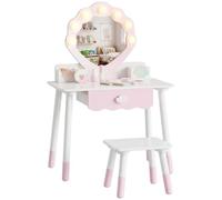 AIYAPLAY Coiffeuse pour Enfants avec Chaise pour 3-8 Ans, Rose | Miroir acrylique, ampoules lumineuses, accessoires 7 pièces, coiffeuse pour filles