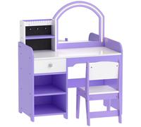 AIYAPLAY Coiffeuse pour Enfants avec Tabouret et Miroir en Acrylique à Éclairage Bicolore Coiffeuse Bureau Fille 3-8 Ans Violet