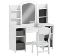 AIYAPLAY Coiffeuse pour enfants avec tabouret et miroir LED, table de maquillage pour 3 à 8 ans, 104 x 40 x 112 cm, blanc