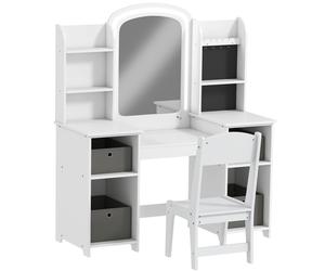 AIYAPLAY Coiffeuse pour enfants avec tabouret et miroir LED, table de maquillage pour 3 à 8 ans, 104 x 40 x 112 cm, blanc