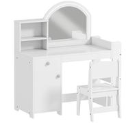 AIYAPLAY Coiffeuse pour enfants avec tabouret et miroir LED, table de maquillage pour 3 à 8 ans, 88,6 x 38,8 x 96,9 cm, blanc