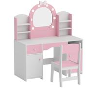 AIYAPLAY Coiffeuse pour Enfants avec Tabouret et Miroir Lumineux à 2 Couleurs en Acrylique, pour 3-8 Ans, 90 x 41 x 104 cm, Rose
