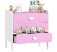 AIYAPLAY Commode Enfants avec 3 tiroirs Salon 60x40x60 cm Rose+Blanc | Armoire à tiroirs enfants, table de chevet & organisateur de jouets pour chambre d'enfant