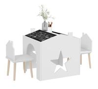 AIYAPLAY Ensemble 3 pièces 3-8 ans – table et 2 chaises, plateau tableau noir, pieds en pin, blanc