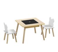 AIYAPLAY Ensemble 1 table et 2 chaise 3 pièces pour enfants avec plateau réversible espace de rangement bois naturel