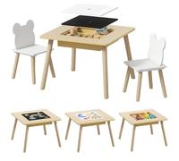 AIYAPLAY Ensemble 1 Table et 2 Chaise 3 pièces pour Enfants Bois Naturel | Plateau Réversible, Espace de Rangement