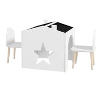 AIYAPLAY Ensemble 1 table et 2 chaise 3 pièces pour enfants, plateau de tableau noir, MDF et pieds en pin, pour 3-8 ans, blanc