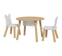 AIYAPLAY Ensemble 1 table ronde, 2 chaises pour enfant 3 pièces, dossier en forme d'ours, activités, bricolage, repas, 3-6 ans
