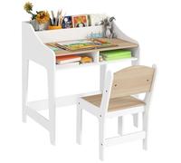 Ensemble bureau et chaise pour enfant - AIYAPLAY - 3 à 8 ans - compartiments et étagères ouverts - effet bois naturel