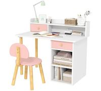 AIYAPLAY Ensemble bureau et chaise pour enfants +3 ans - Bureau pour enfants avec tiroirs et étagères pour chambre à coucher, bureau d'étude - Rose et blanc