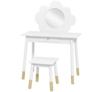 AIYAPLAY Ensemble coiffeuse pour enfant avec tabouret, coiffeuse 2 pièces pour enfants de 3 à 6 ans, miroir forme de nuage, blanc