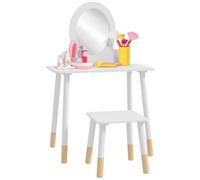 AIYAPLAY Ensemble Coiffeuse pour Enfants avec Tabouret, Coiffeuse 2 pièces pour Enfants de 3 à 6 Ans - Blanc