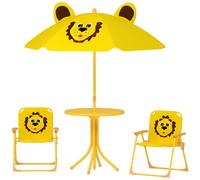 AIYAPLAY Ensemble de meubles de jardin pour enfants, chaises, table, parasol, design de lion, Jaune
