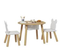 Ensemble 1 table ronde, 2 chaises - AIYAPLAY - pour enfant 3 pièces - dossier en forme d'ours, activités, bricolage repas - 3-6 ans