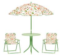 AIYAPLAY Ensemble salon de jardin extérieur enfant 4 pièces, motif éléphant et girafe, parasol réglable Ø 100 cm, chaise pliable