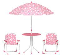 AIYAPLAY Ensemble Salon de Jardin Extérieur Enfant 4 Pièces Rose | Table Enfant avec Chaise, Motif Éléphant et Girafe, Parasol Réglable Ø 100 cm, Chaise Pliable, Terrasse Balcon Plage
