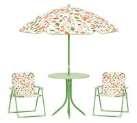 Ensemble salon de jardin extérieur enfant - AIYAPLAY - motif éléphant et girafe, parasol réglable Ø 100 cm, chaise pliable - vert