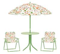 AIYAPLAY Ensemble Salon de Jardin extérieur Enfant, Table Enfant avec Chaise 4 pièces, Motif éléphant et Girafe, Parasol réglable Ø 100 cm, Chaise Pliable, pour terrasse, Balcon, Plage, Vert Clair