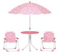 AIYAPLAY Ensemble Salon de Jardin extérieur Enfant, Table Enfant avec Chaise 4 pièces, Motif éléphant et Girafe, Parasol réglable Ø 100 cm, Chaise Pliable, pour terrasse, Balcon, Plage, Rose