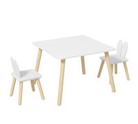 AIYAPLAY Ensemble table et 2 chaises enfant design scandinave motif oreille de lapin bois pin blanc