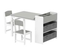 AIYAPLAY Ensemble table et 2 chaises enfant en bois avec rouleau de papier, étagères et tiroirs, pour fille garçon 3-8 ans, gris