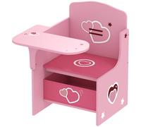 AIYAPLAY Ensemble Table et Chaise pour Enfants 3-5 Ans en MDF avec Motifs Cœur, Rangement Intégré, Rose