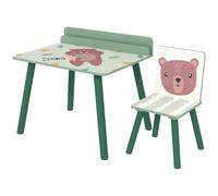 AIYAPLAY Ensemble Table et Chaise pour Enfants avec Étagère de Rangement, en MDF et Bois de Pin, Vert